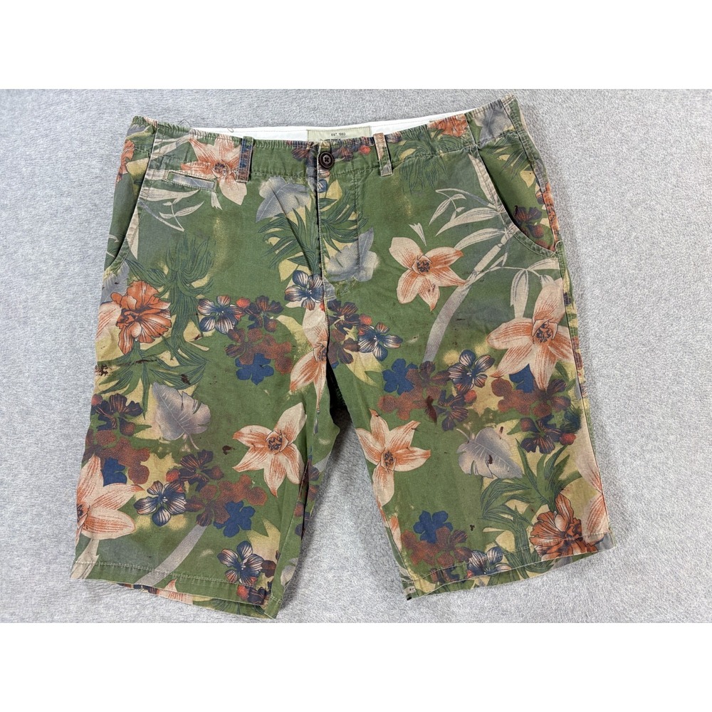 Jet Lag Floral Cotton Casual Shorts (Men's 38) Green - 13"